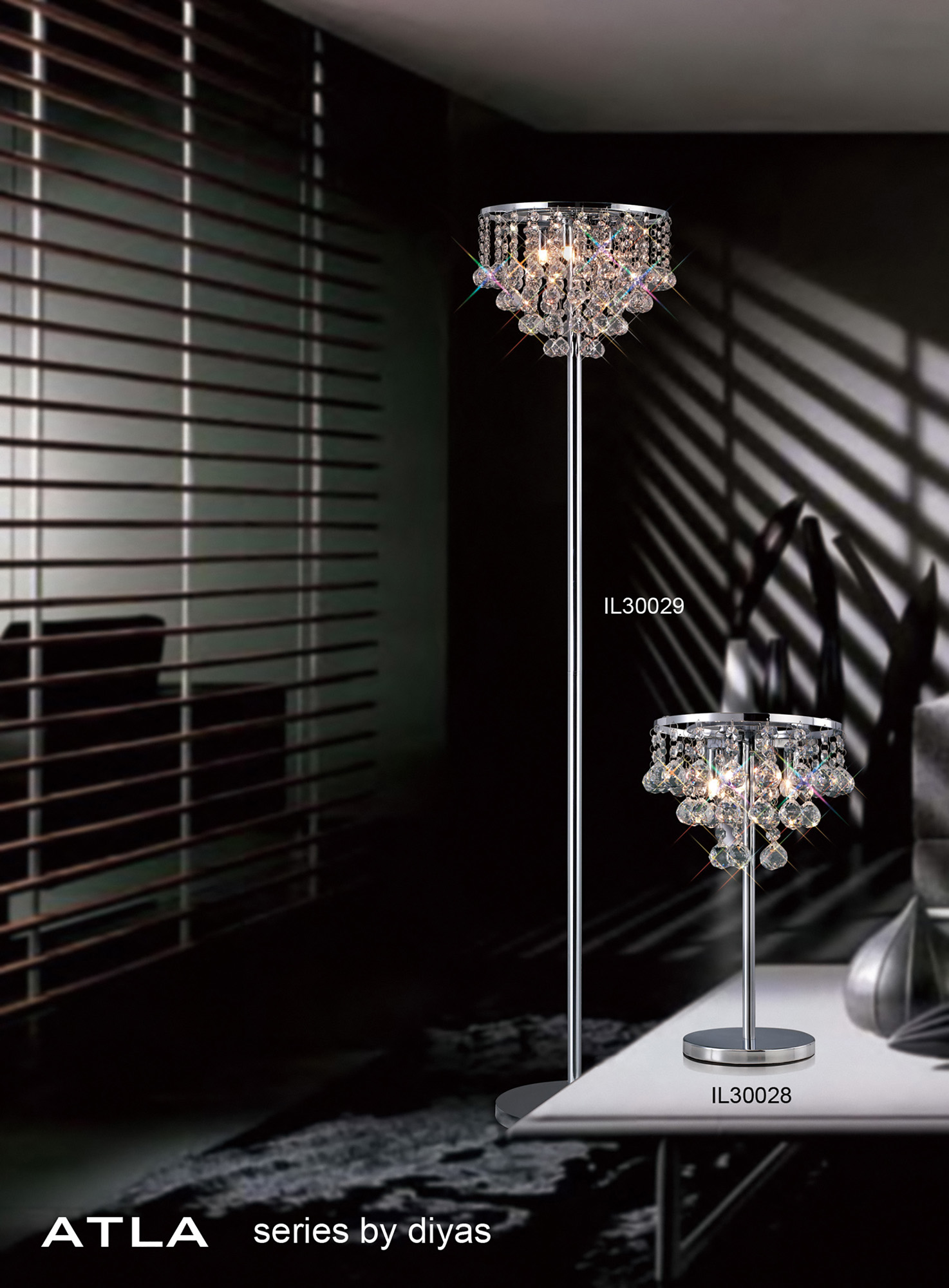 Atla Polished Chrome Crystal Table Lamps Diyas Designer Table Lamps